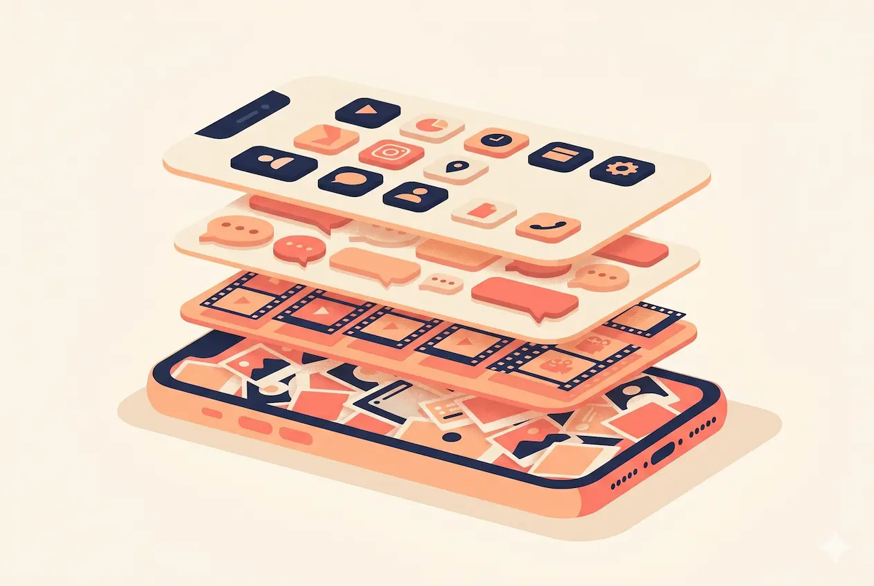 Overzicht van iPhone camera-rol inhoud: foto's, video's, berichten, apps