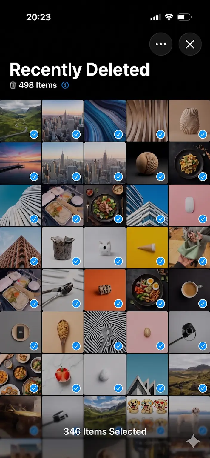 Album Onlangs verwijderd in iPhone Foto's met zichtbare knop Selecteer