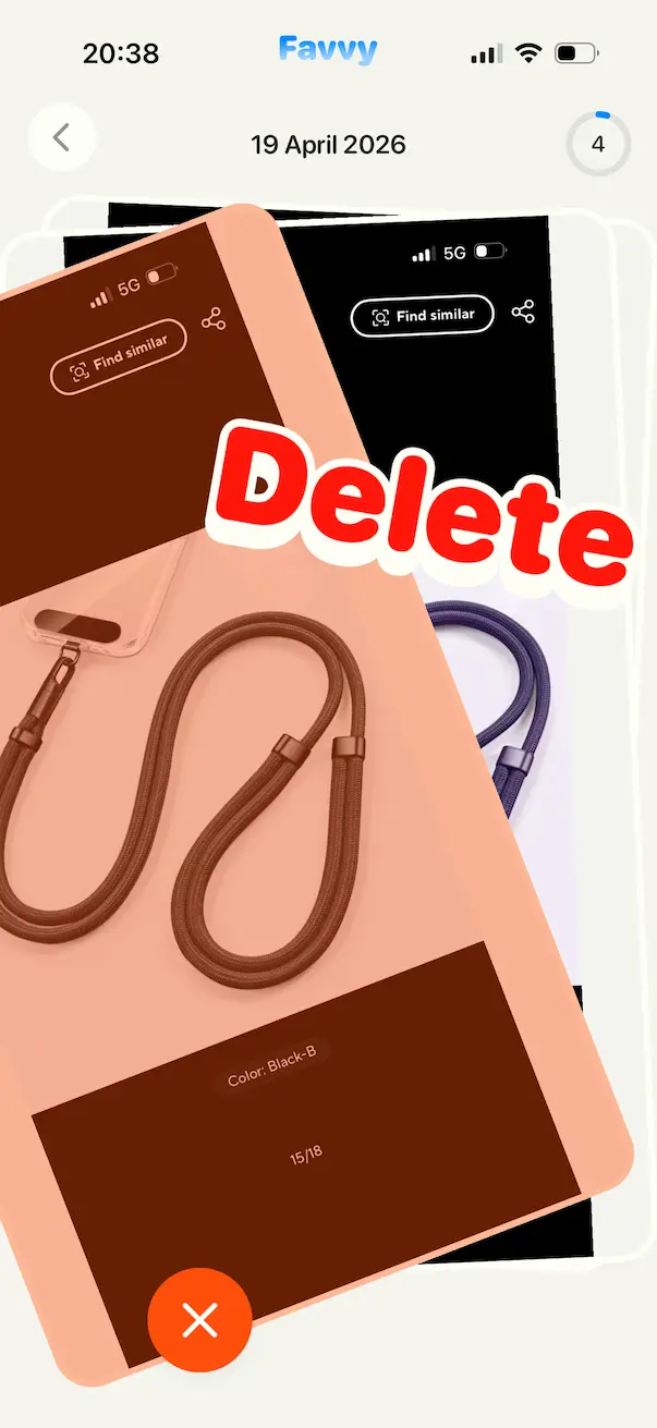 Favvy swipe-session der grupperer burst-billeder og næsten-dubletter side om side