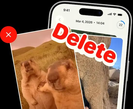 Ta bort foton med svep i Favvy